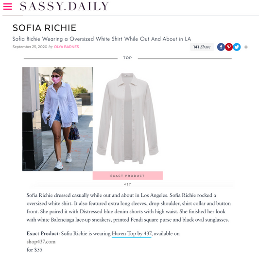 SASSY DAILY: Sofia Richie wears a white oversized shirt