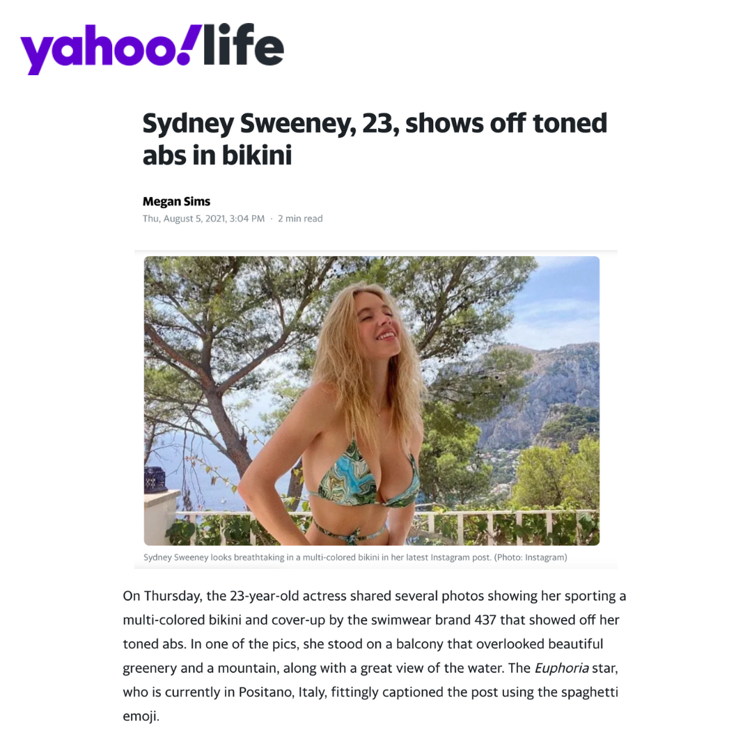 YAHOO: Sydney Sweeney shows off toned ads in bikini