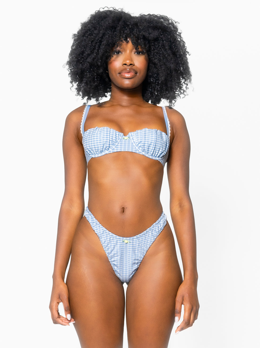 【OVERDUEFLAIR】RIBBON BIKINI_NAVY Printed French Bikini Top With Ruffles For Women | Factory