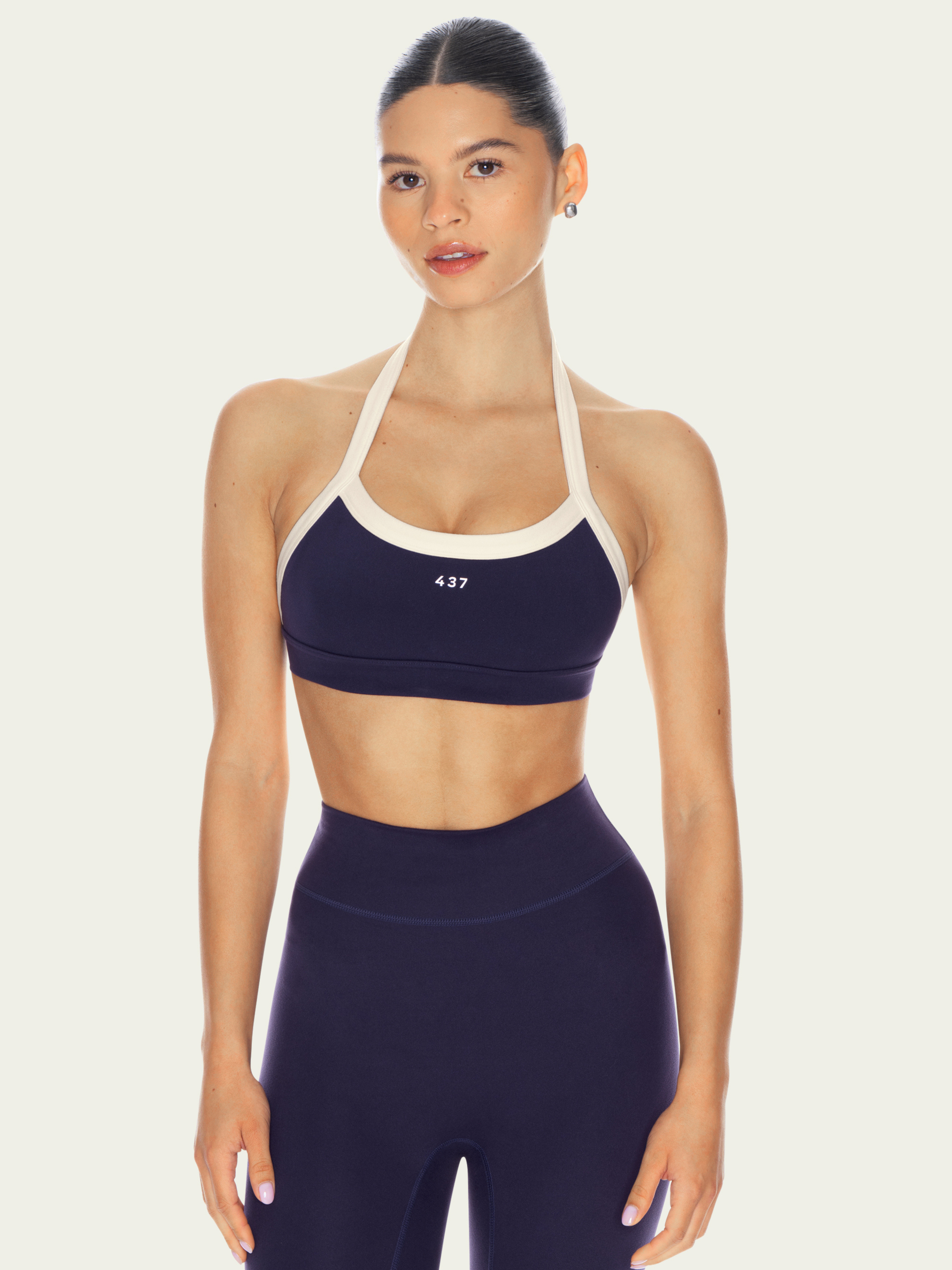 The Halter Bra Navy & Cream