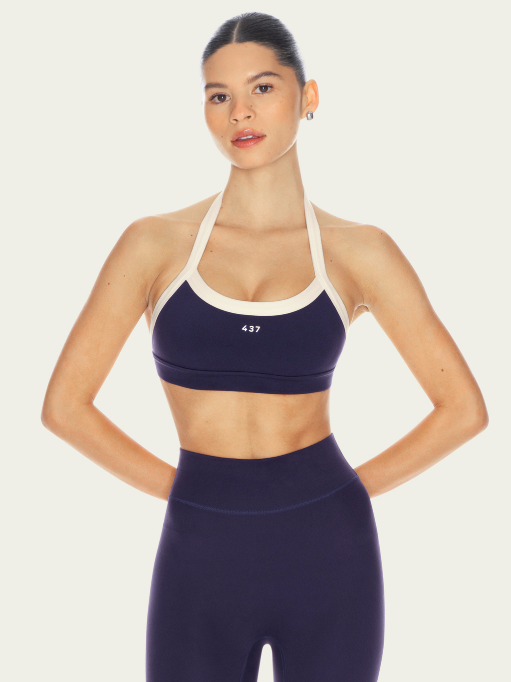 The Halter Bra Navy & Cream